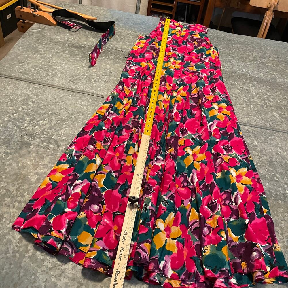Vintage ED Michaels by Melanie Drucker 80s Retro Floral Belted Maxi Dress 5/6 - Picture 14 of 16